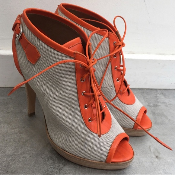 AUTH HERMÈS Orange Sandals Halloween Party heels Boots 39 NEW - Picture 2 of 7